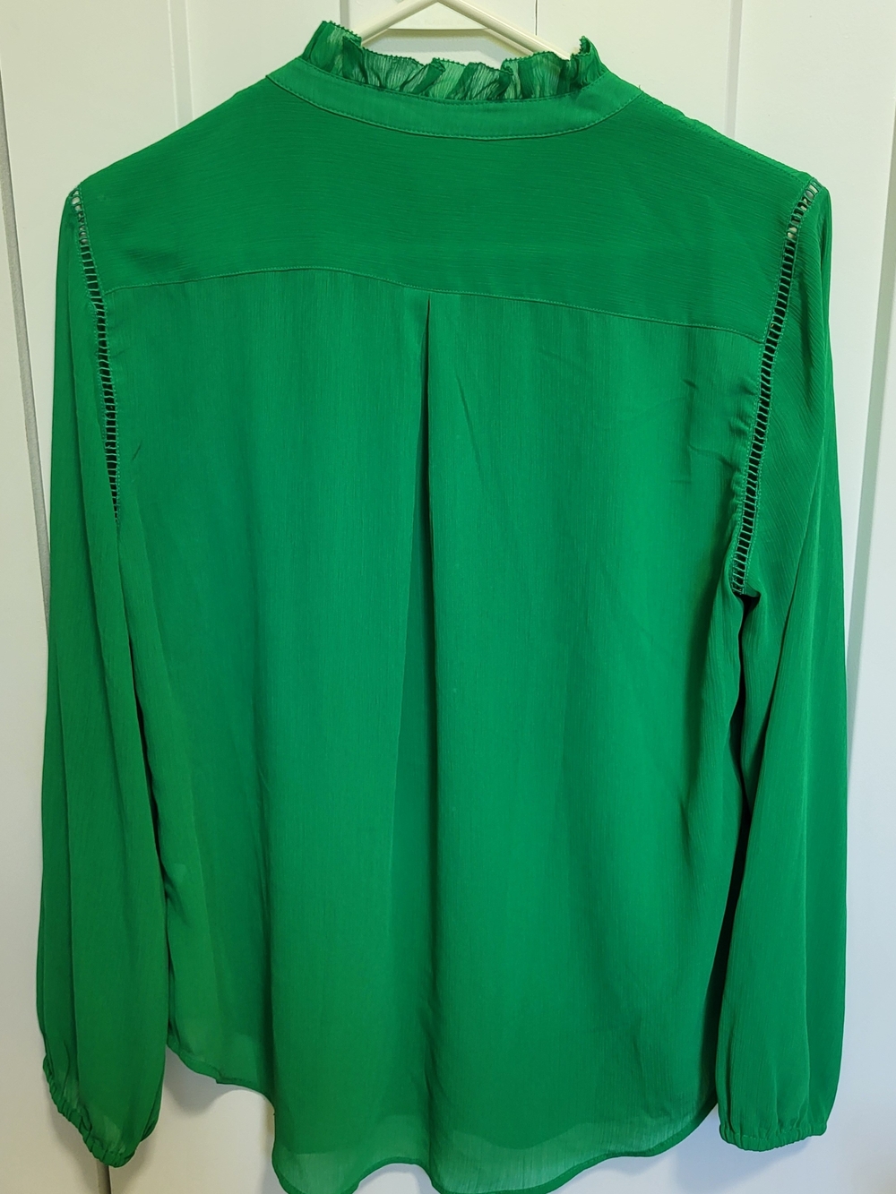 ​J.Crew Green Womens M Long Sleeve Ruffle Button Down Blouse Top Pleated - Picture 5 of 7